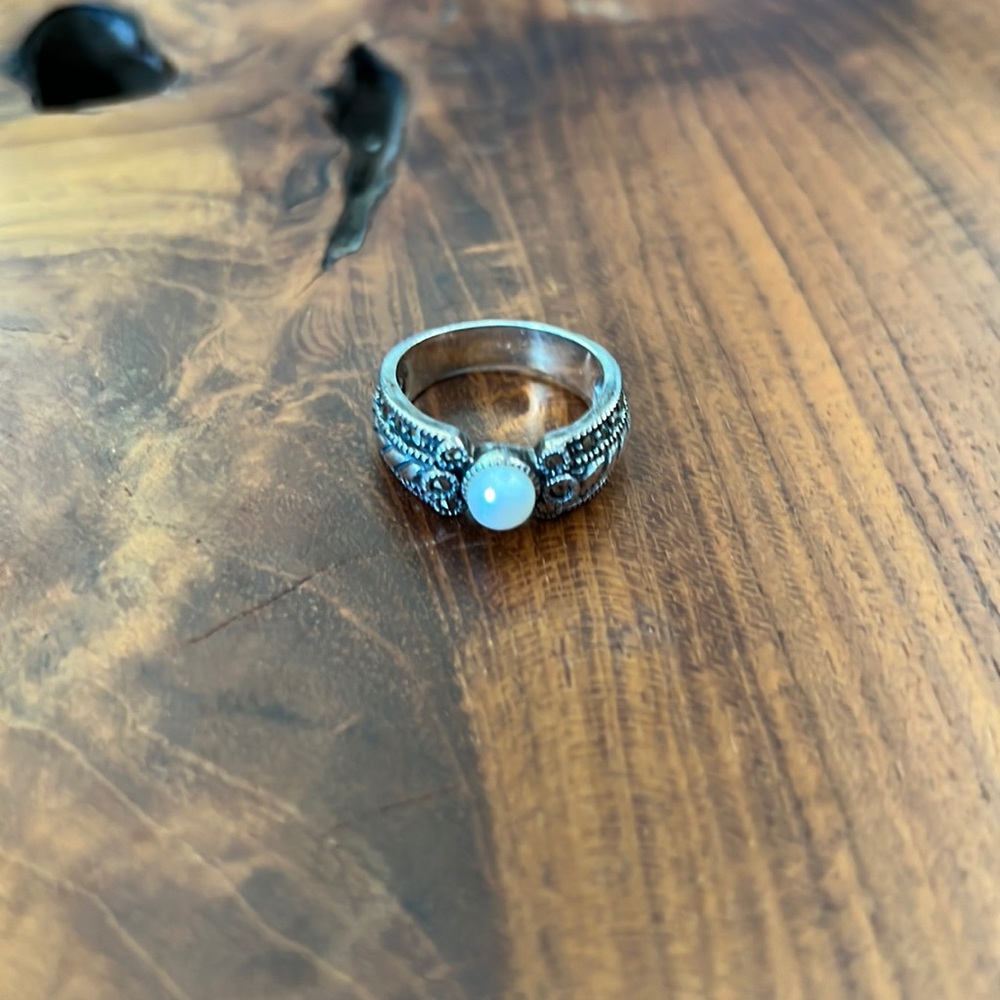 Judith Jack Silver Ring with White Opal-Like Cabochon